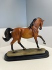 Vintage Horse Figurine     Brown Stallion Statue On Base  Hand Painted  12   