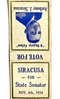 Nov 6  1934- Anthony J  Siracusa New Jersey State Senator  tall  Matchbook Cover