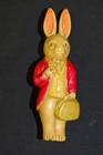 Celluloid Toy Bunny Anthropomorphic Red Suit And Satchel Japan 5 1 2  Stands