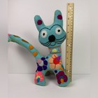 Handmade Mexican Otomi-style Embroidered Felt Cat Plush Bright Floral Folk Art
