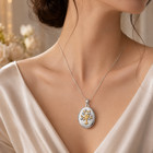 Elegant Two-tone Tree Of Life Oval Locket Pendant With Diamond Accents