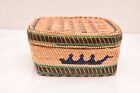 Northwest Coast Native American Indian Lg Polychrome Basket W Lid Nootka Makah