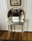 Vtg Art Deco Styled Seated Mirrored Vanity Table W  Lighted Trifold Mirror