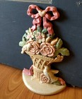 Vintage Pastel Floral Cast Iron Door Stop Hubley Style Basket W  Roses   Doves
