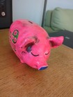 Rare Vintage 70   s Chalk Ware Pink Pig Piggy Bank Flower Power   Hippie Retro 