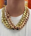 2  Chain Set  Miami Gold Cuban Link Gold Plated Stainless Steel Set 20mm