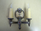Vintage   Antique   Riddle Co    Cast Metal 2 Candle Light Wall Sconce