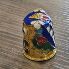 Vintage Cloisonne Gold Owl Thimble With Floral Design