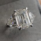 4 20ctw Emerald Cut Moissanite Three Stone Engagement Ring 14k White Gold Plated