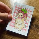 Aceo Original Print Painting Bunny Wearing Strawberry Hat Angelina Abraham