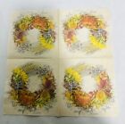 Two Single Cocktail Napkins Decoupage Fall Autumn Pumpkin Wreath Flowers Floral