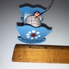 Wooden Baby Rocking Cradle Ornament Blue White Holiday Decor 2  Tall Vintage
