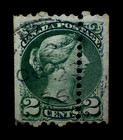     dramatic Mis-perf      Canada Sc 36 Queen Victoria Small Queen  1872  2c Used