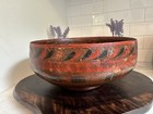 Antique 19th Century Khokhloma Russian Turned Wood Primitive Bowl Large 11  X 5 