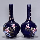 A Pair Chinese Porcelain Handpaintde Exquisite Flowers birds Vase 27772