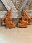 Vintage Hand-carved Southeast Asian Musician Wall Plaques     Pair