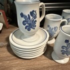 Set Of 6 Pfaltzgraff Yorktowne White   Blue Floral Ceramic Mugs W  Plates