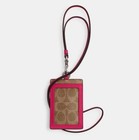 Coach Id Lanyard Card Case Dragonfruit Crossgrain Leather   Signature Canvas Nwt