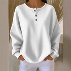 Ins Waffle Long-sleeved T-shirt Fashion Solid Color Buttons Round Neck Pullover 
