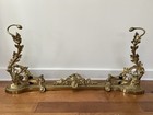 Antique French Louis Xv Rococo Ornate Brass Fireplace Andirons   Fender Set