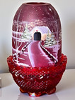 Rare  Fenton Ruby Satin Uv Reactive Cadmium  the Way Home  Fairy Lamp