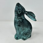 Vintage Rabbit Bunny Statue Figurine Verdigris Patina Cast Metal Mcm 8 