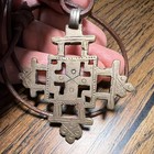 Antique African Brass Ethiopian Coptic Cross Pendant Necklace Brass