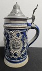 Vintage German Salt Glaze Cobalt Blue Beer Stein Pewter Lid - 6 5 