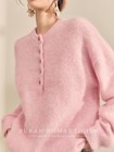 Pink Sweater Long Sleeve Thick Warm Round Neck Loose Slimming Pullover Knit Tops