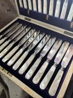1930s Mother Of Pearl   Sterling Silver Fish Cutlery Set With Box