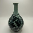 Vintage Korean Celadon Marked Green Flowers Porcelain Vase 6 5   h  mint  