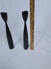 Vintage Danish Modern Black 11 5  Turned Wood Mcm Candle Sticks Holders Denmark