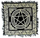 Pentagram Gold On Black Fringed Altar Cloth 