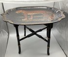 Black Faux Bamboo Lacquered  Tray Table With Leopard