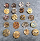 Lot Of 20 Vintage Antique Metal Carved Flower Picture Buttons