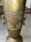 19 5    Vintage Brass Umbrella Cane Holder Gargoyle Head Handles Etched Elephants
