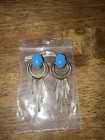 Sterling 925 Sterling Silver Oval Blue Turquoise Stud Dangle drop Earrings