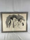 Original Rabbis Pen   Ink Drawing Winston Signed Framed Judaic Vintage 1987
