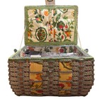 Vintage Wicker Sewing Basket Floral Fabric Inlay Organizer Box Japan  2561