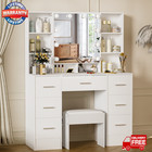 Hollywood Vanity Set With Led Mirror Dressing Table W  Stool Makeup Desk White