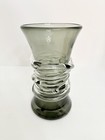 Mid Century Modern Handblown Smokey Glass Vase With Attached Glass Rope Mcm