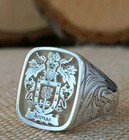 Men   s Sterling Silver Coat Of Arms Signet Ring Family Crest Engraved Heraldic Je