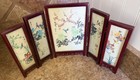 Vintage Miniature Chinese Tabeltop Folding Screen 5 Panels Double Sided