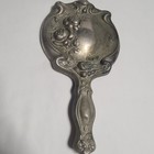 German Silver Art Nouveau Vanity Hand Mirror   Brush Set Floral Design