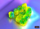 Chessex Gemini Plasma Green-teal orange Luminary 16mm D6 12 Dice Block Chx26670