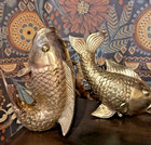Vintage Solid Brass Koi Fish Pair Mid Century Hollywood Regency Decor