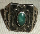 Vintage Navajo Thunderbird Turquoise Sterling Silver Ring W Stamps Sz 10 5 Vafo