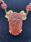 Vintage Art Deco Czech Glass Necklace Carnelian Red Carved Neiger Style Signed
