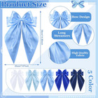 5 Pcs Blue Satin Hair Bows Large Ribbon Clips For Women Girls Long Tail