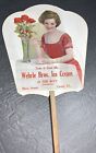 C 1910   s Ice Cream Advertising Cardboard Fan Sign Wood Handle Wehrle Carmi Ill